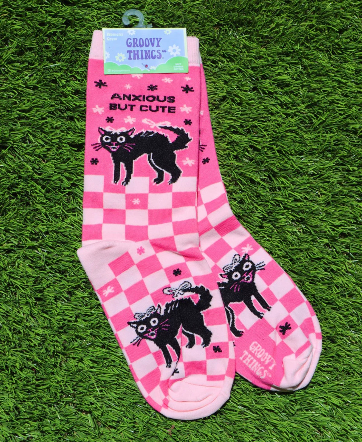 GROOVY THINGS Brand Ladies BLACK CAT Socks ANXIOUS BUT CUTE - Novelty Socks And Slippers