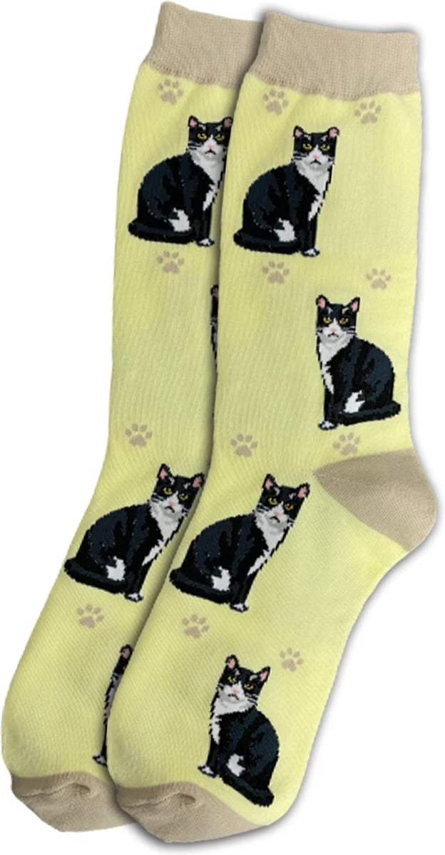 BLACK & WHITE CAT (TUXEDO) Adult Unisex Socks By E&S Pets Choose Style