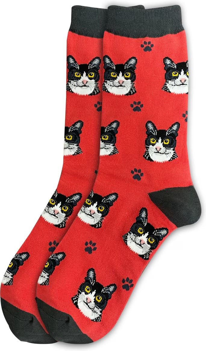 BLACK & WHITE CAT (TUXEDO) Adult Unisex Socks By E&S Pets Choose Style