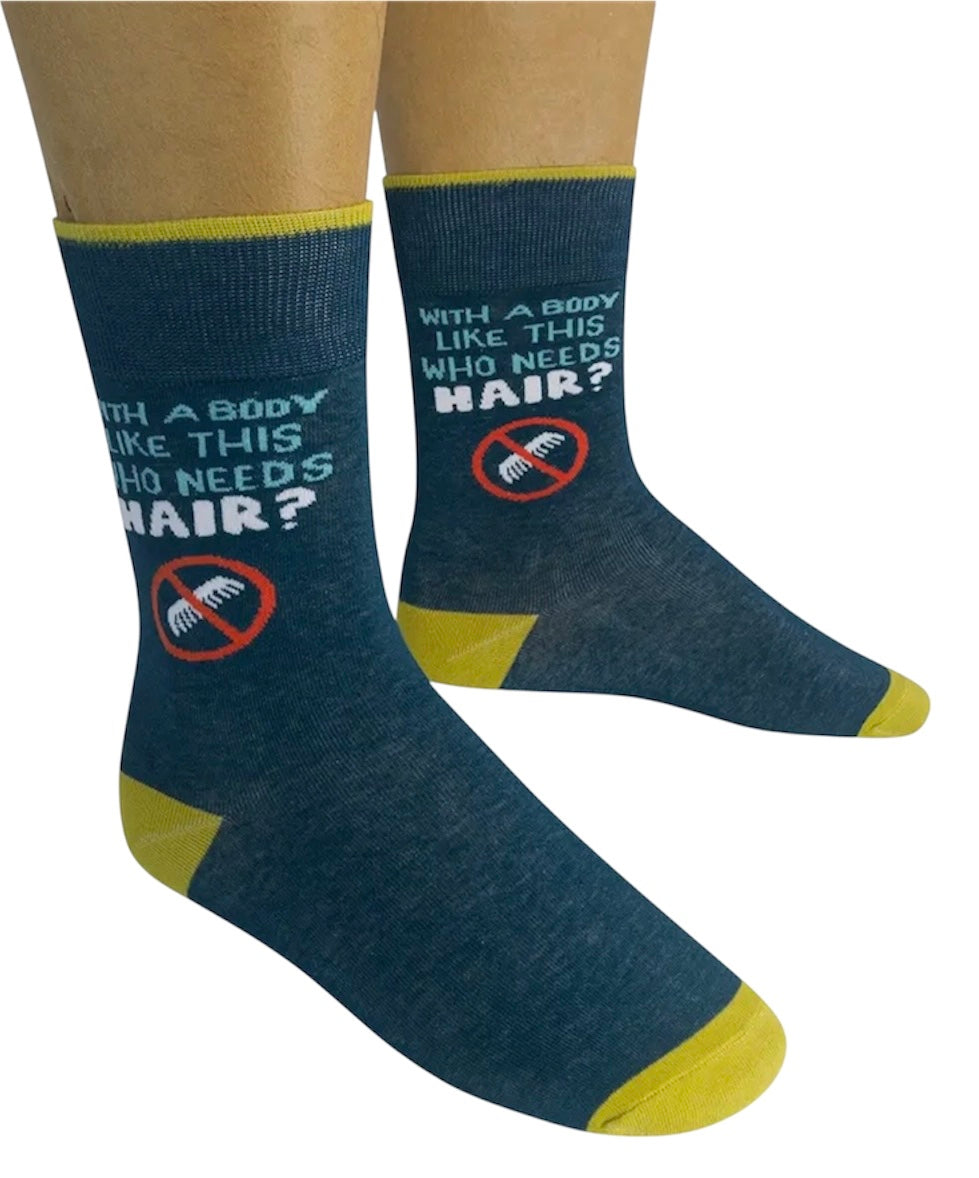 WITH A BODY LIKE THIS WHO NEEDS HAIR Adult Unisex Socks FUNATIC Brand - Novelty Socks And Slippers