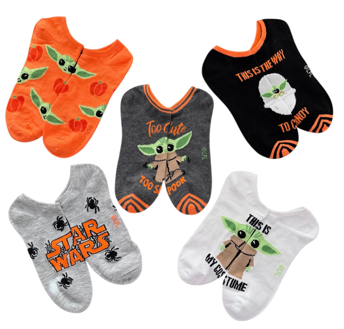 STAR WARS THE MANDALORIAN LADIES 5 PAIR OF BABY YODA HALLOWEEN NO SHOW SOCKS - Novelty Socks And Slippers