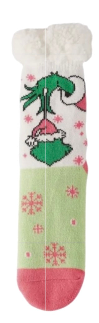 HOW THE GRINCH STOLE CHRISTMAS Ladies Sherpa Lined Gripper Bottom Slipper Socks (Choose Style) - Novelty Socks And Slippers