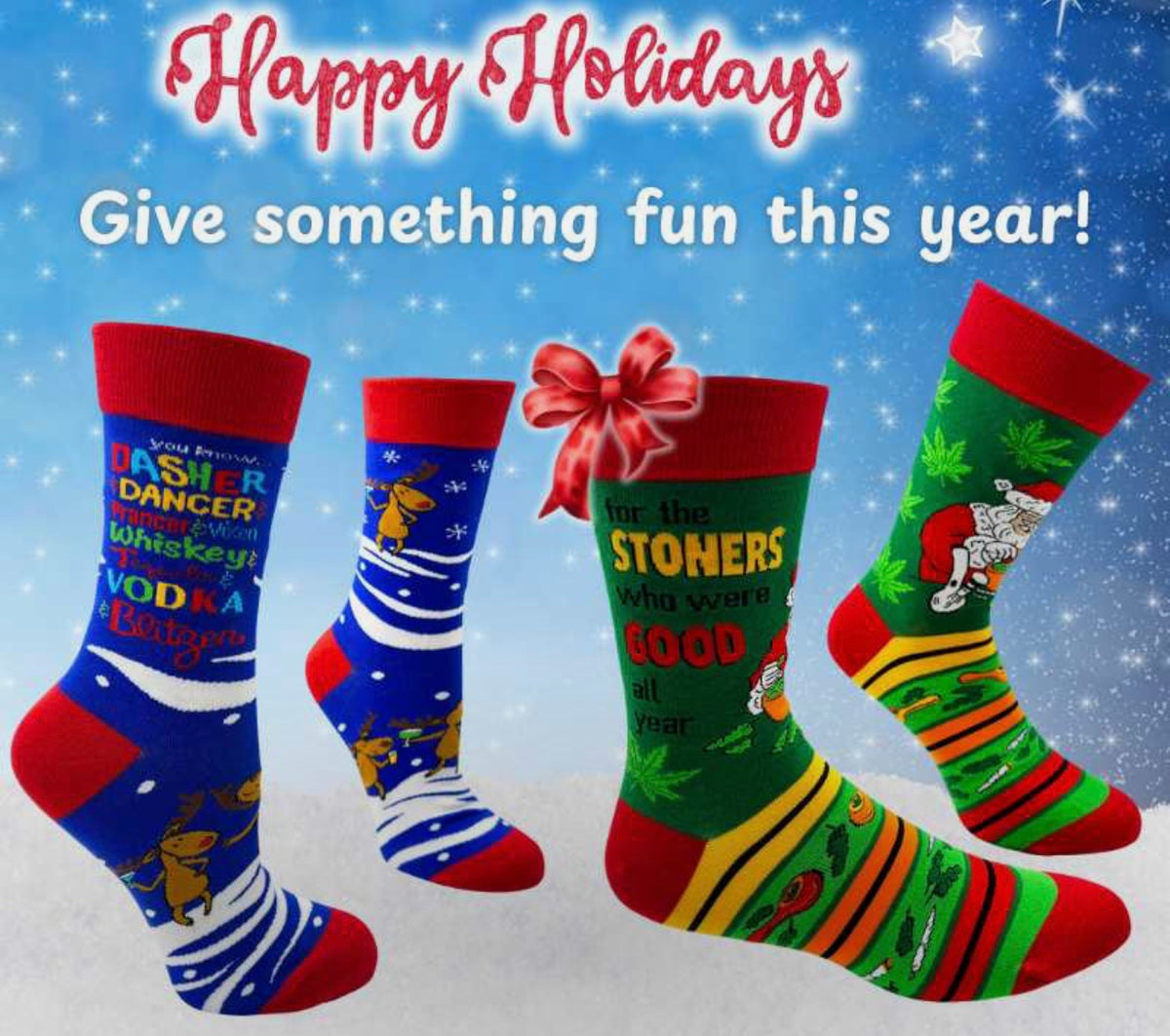 YOU KNOW DASHER & DANCER & PRANCER & VIXEN WHISKEY & TEQUILA & VODKA & BLITZENFabdaz Brand Ladies CHRISTMAS Socks - Novelty Socks And Slippers