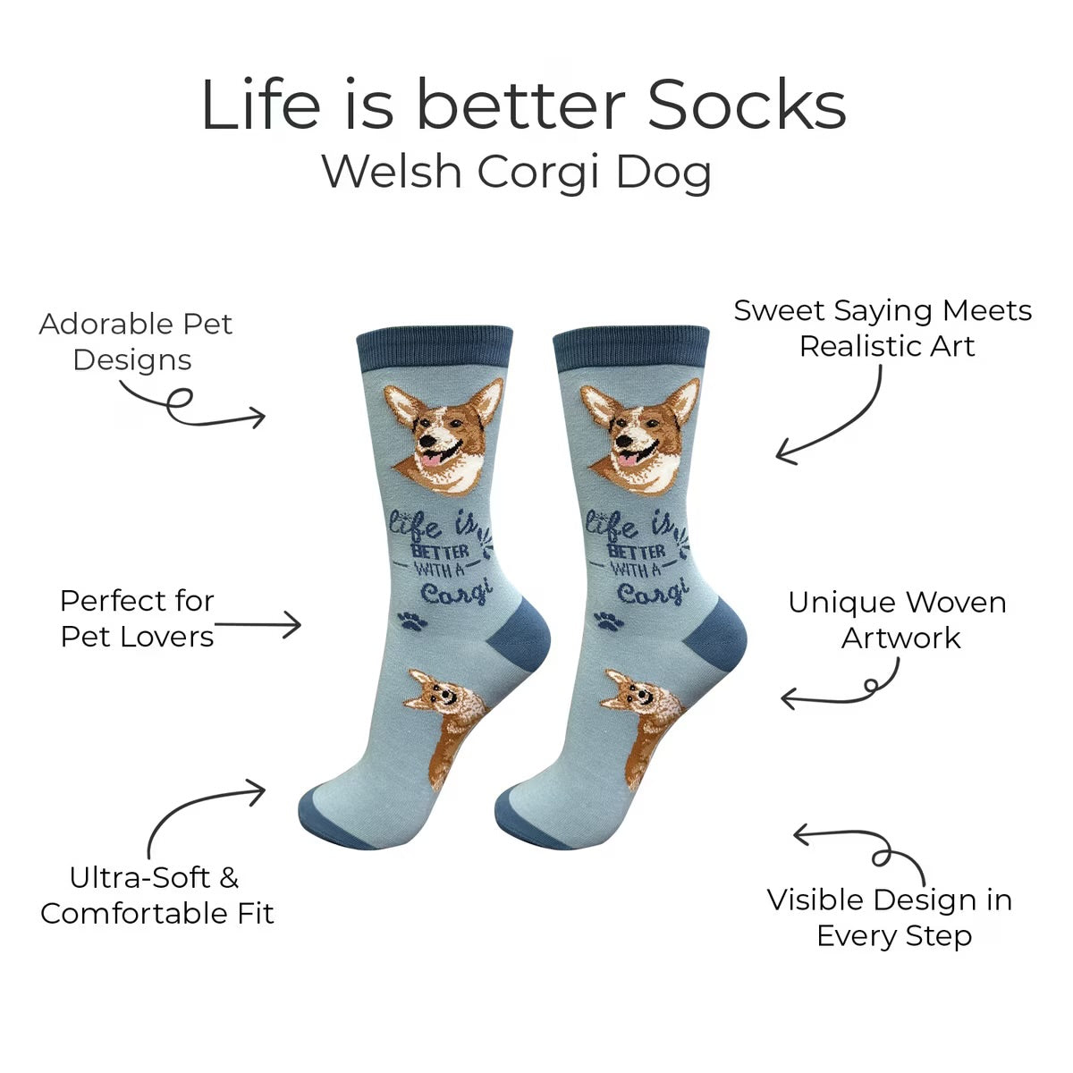 WELSH CORGI Dog Adult Unisex Socks By E&S Pets Choose Style