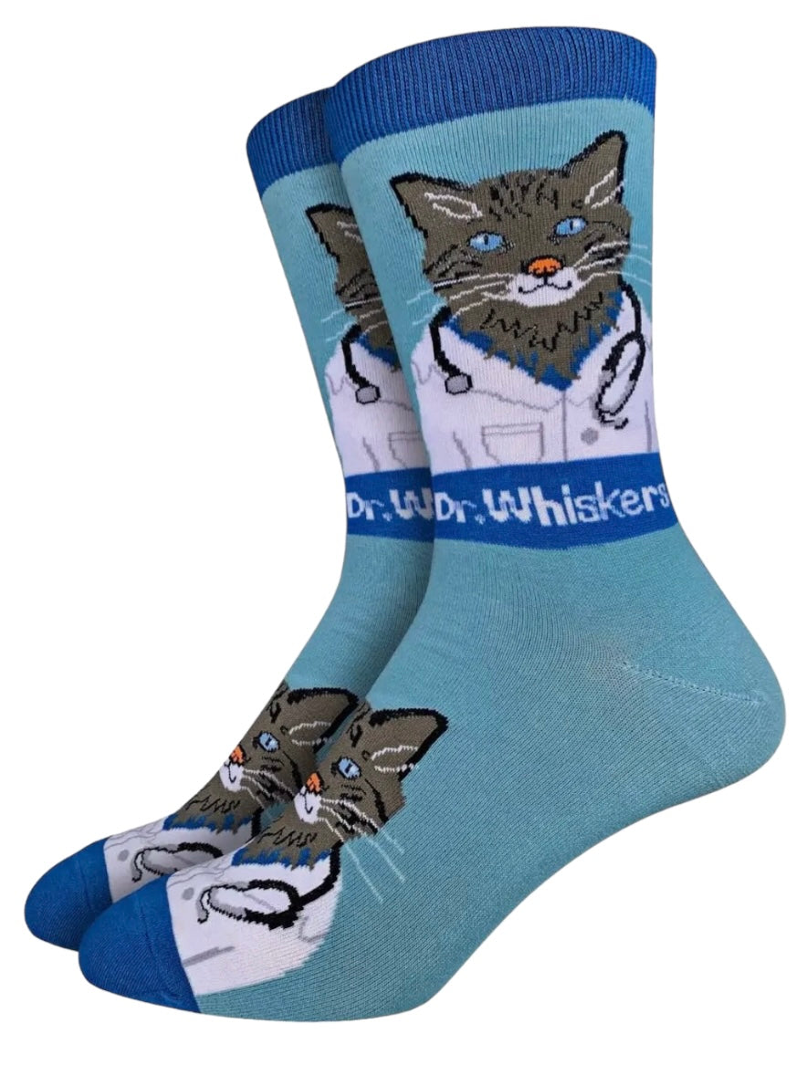 GOOD LUCK SOCK Brand Men’s VETERINARY Socks ‘DR. WHISKERS’ - Novelty Socks And Slippers