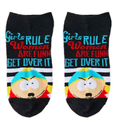 SOUTH PARK LADIES 5 PAIR OF NO SHOW SOCKS TOWLIE ‘GIRLS RULE WOMEN ARE FUNNY GET OVER IT’ - Novelty Socks for Less