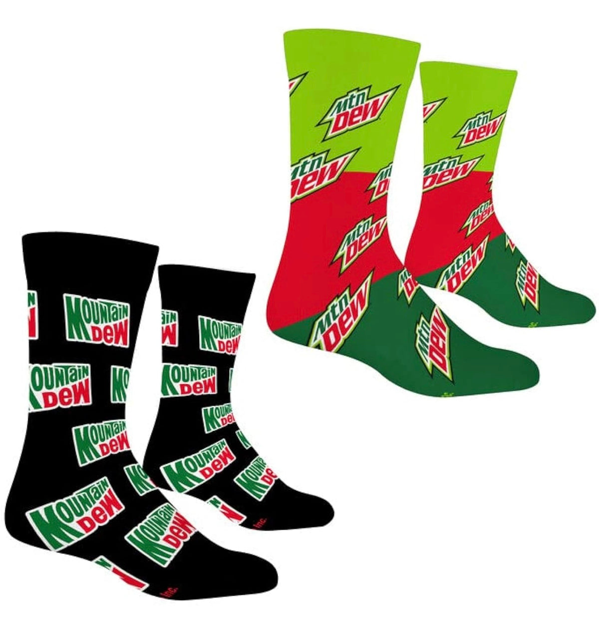 MOUNTAIN DEW SODA Unisex 2 Pair Of Socks ODD SOX Brand Size Large - Novelty Socks And Slippers