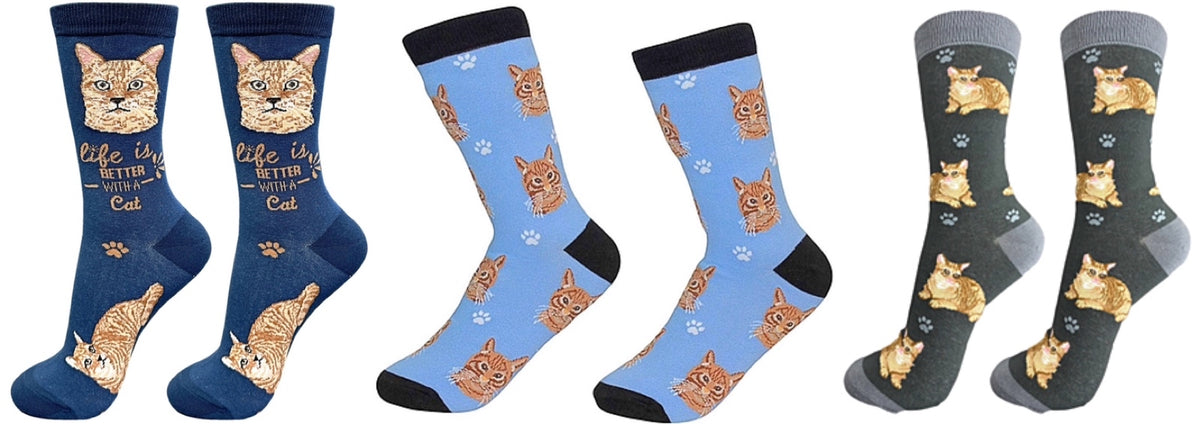 ORANGE TABBY Cat Unisex Socks By E&S Pets CHOOSE SOCK DADDY, HAPPY TAILS, LIFE IS BETTER - Novelty Socks for Less