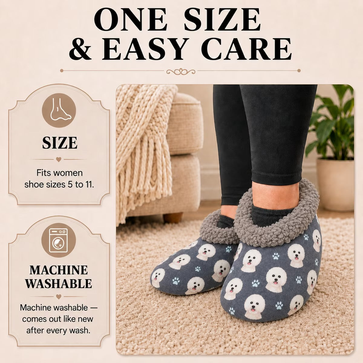 BICHON FRISE Dog Ladies Non-Skid Slippers Comfies Brand By E&S Pets