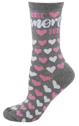 MeMoi Brand Ladies BEST MOM EVER Socks HEARTS ALL OVER - Novelty Socks And Slippers