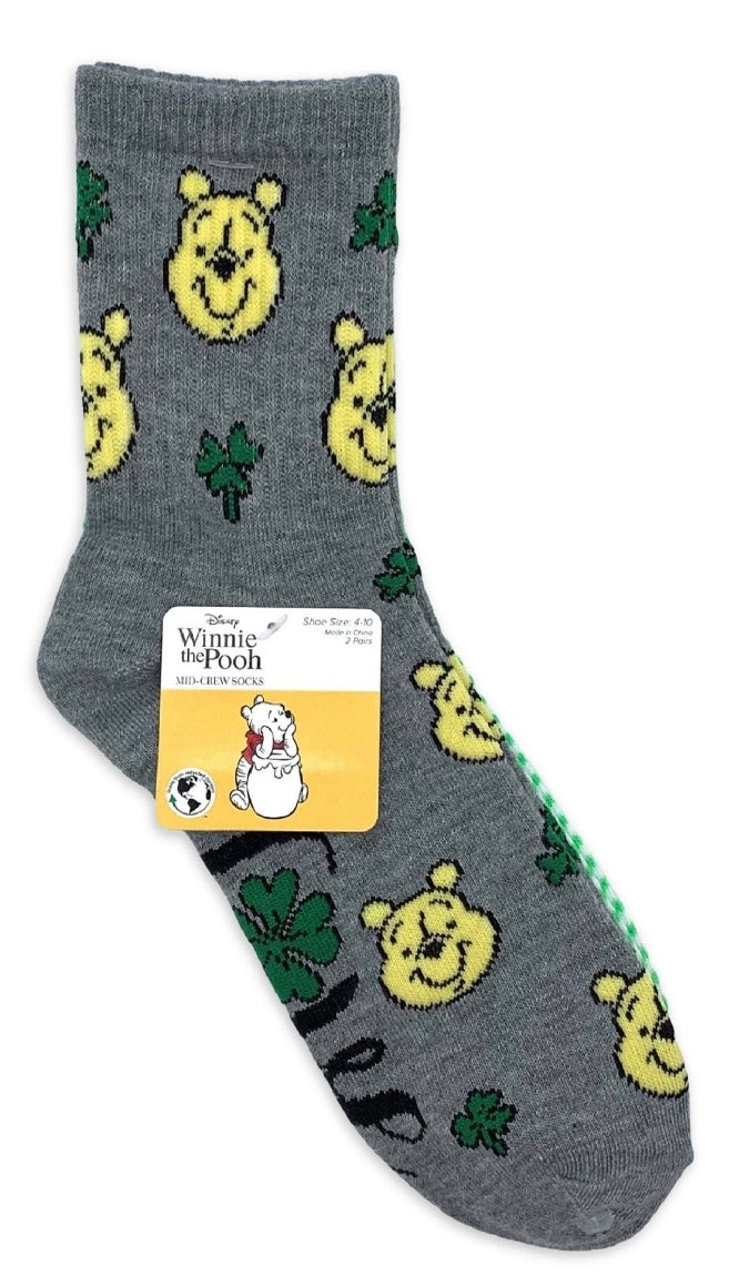 DISNEY WINNIE THE POOH Ladies 2 Pair of ST. PATRICKS DAY Socks With PIGLET - Novelty Socks And Slippers