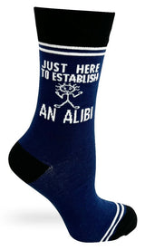 HEY NOW Brand By Fabdaz Unisex Socks JUST HERE TO ESTABLISH AN ALIBI - Novelty Socks And Slippers