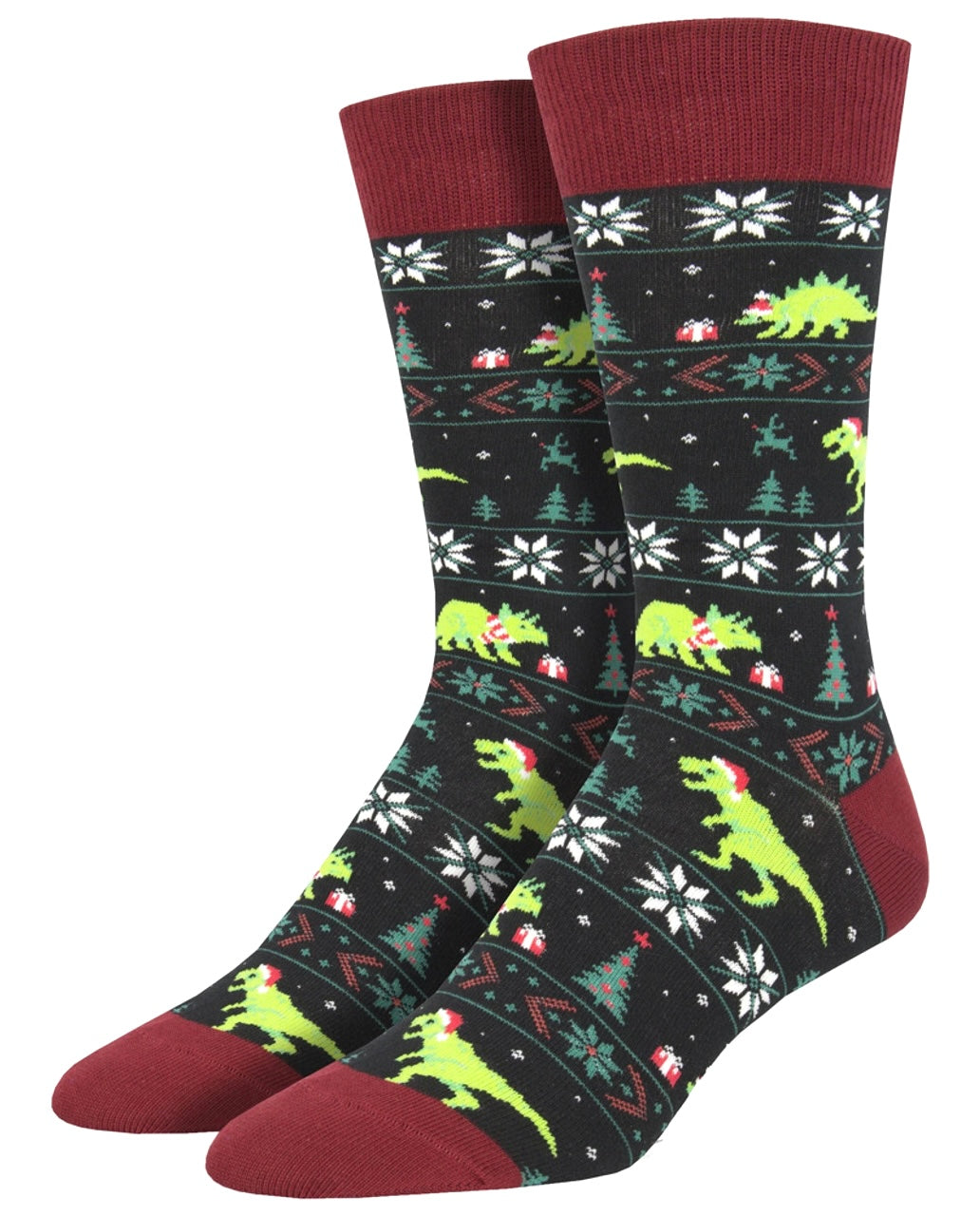 SANTASAURUS REX Men’s CHRISTMAS DINOSAUR Socks SOCKSMITH Brand - Novelty Socks And Slippers