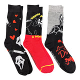 SCREAM The Movie Men’s GHOSTFACE 3 Pair Of VALENTINES DAY Socks ‘LOVE YOU TO DEATH’ BIOWORLD Brand - Novelty Socks And Slippers