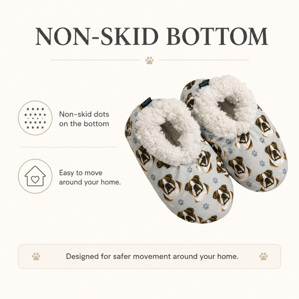 BULLDOG Ladies Non-Slip Slippers COMFIES BRAND By E&S Pets