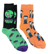 PEANUTS Men’s HALLOWEEN 2 Pair Of Socks Charlie Brown As Frankenstein ‘CREEPIN IN REAL’ - Novelty Socks And Slippers