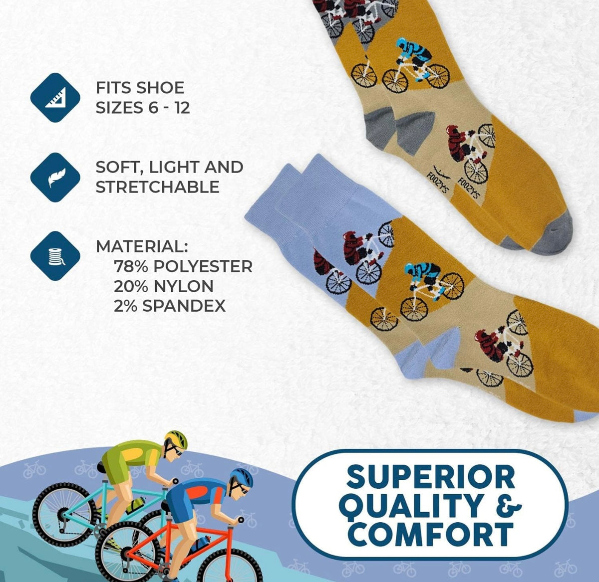FOOZYS Brand Men’s MOUNTAIN BIKING 2 Pair Of Socks - Novelty Socks And Slippers