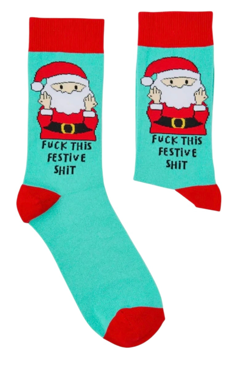 URBAN ECCENTRIC Unisex SANTA With MIDDLE FINGERS Christmas Socks ‘FUCK THIS FESTIVE SHIT’ - Novelty Socks And Slippers