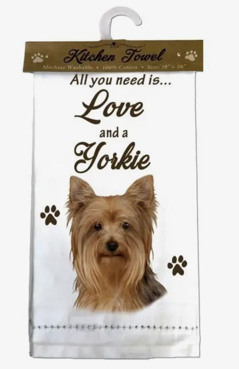 ALL YOU NEED IS LOVE & A DOG Kitchen Tea Towel By E&S Pets (Choose Breed)
