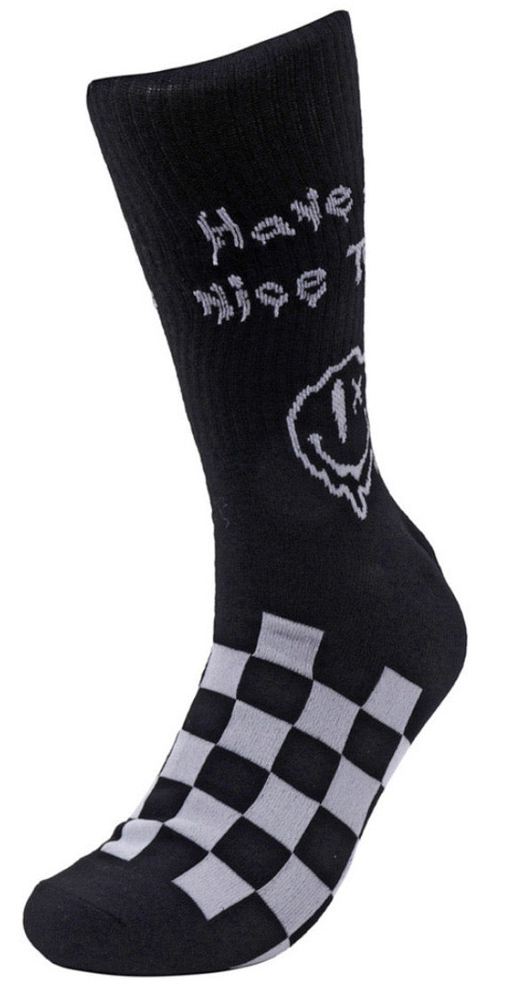 PARQUET Brand Men’s DRIPPY SMILEY FACE Socks ‘HAVE A NICE TRIP’ - Novelty Socks And Slippers