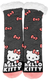 SANRIO HELLO KITTY Ladies Sherpa Lined Gripper Bottom Slipper Socks - Novelty Socks And Slippers