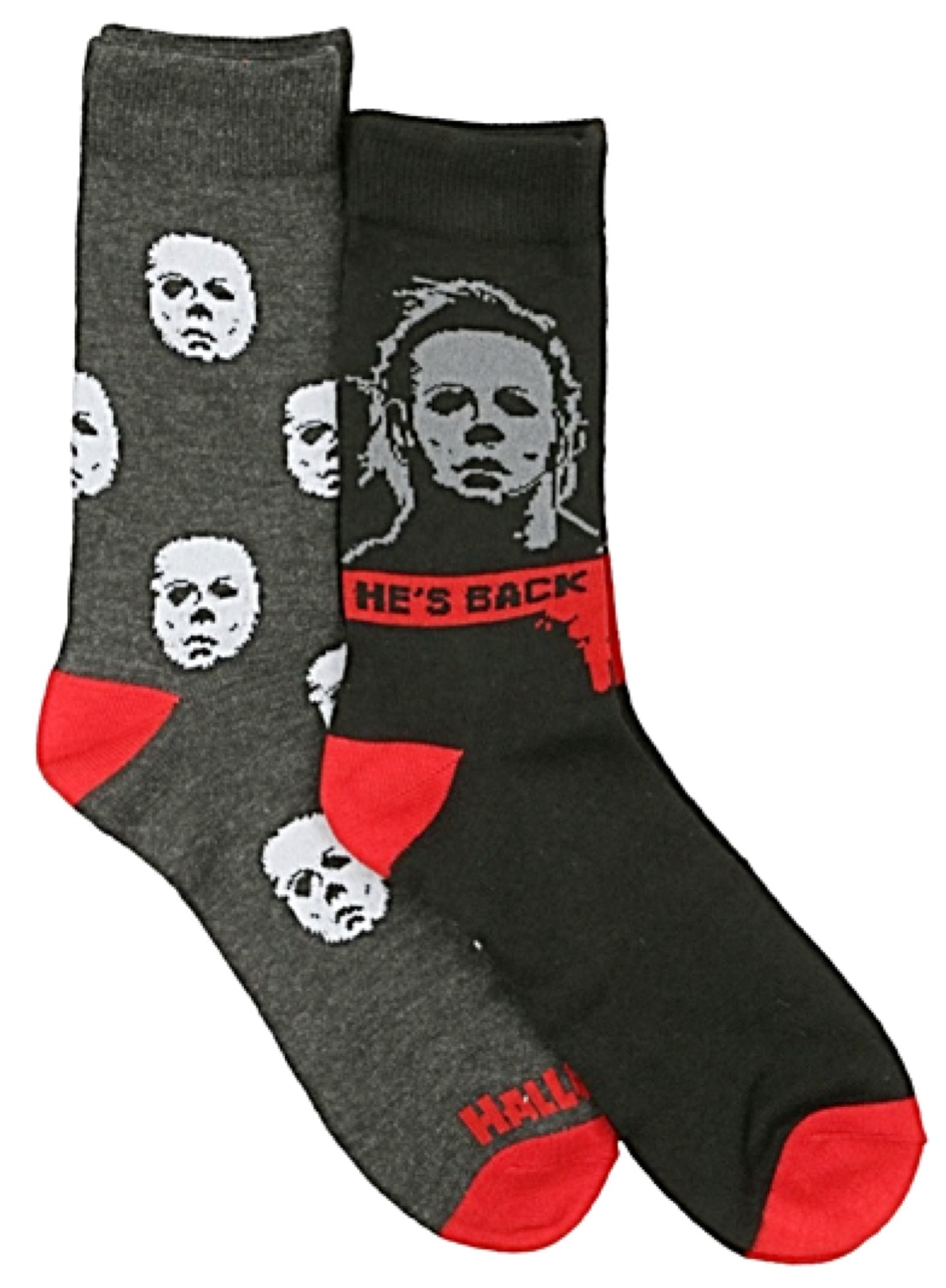 HALLOWEEN II Men’s 2 Pair Of MICHAEL MYERS Socks ‘HE’S BACK’ - Novelty Socks for Less