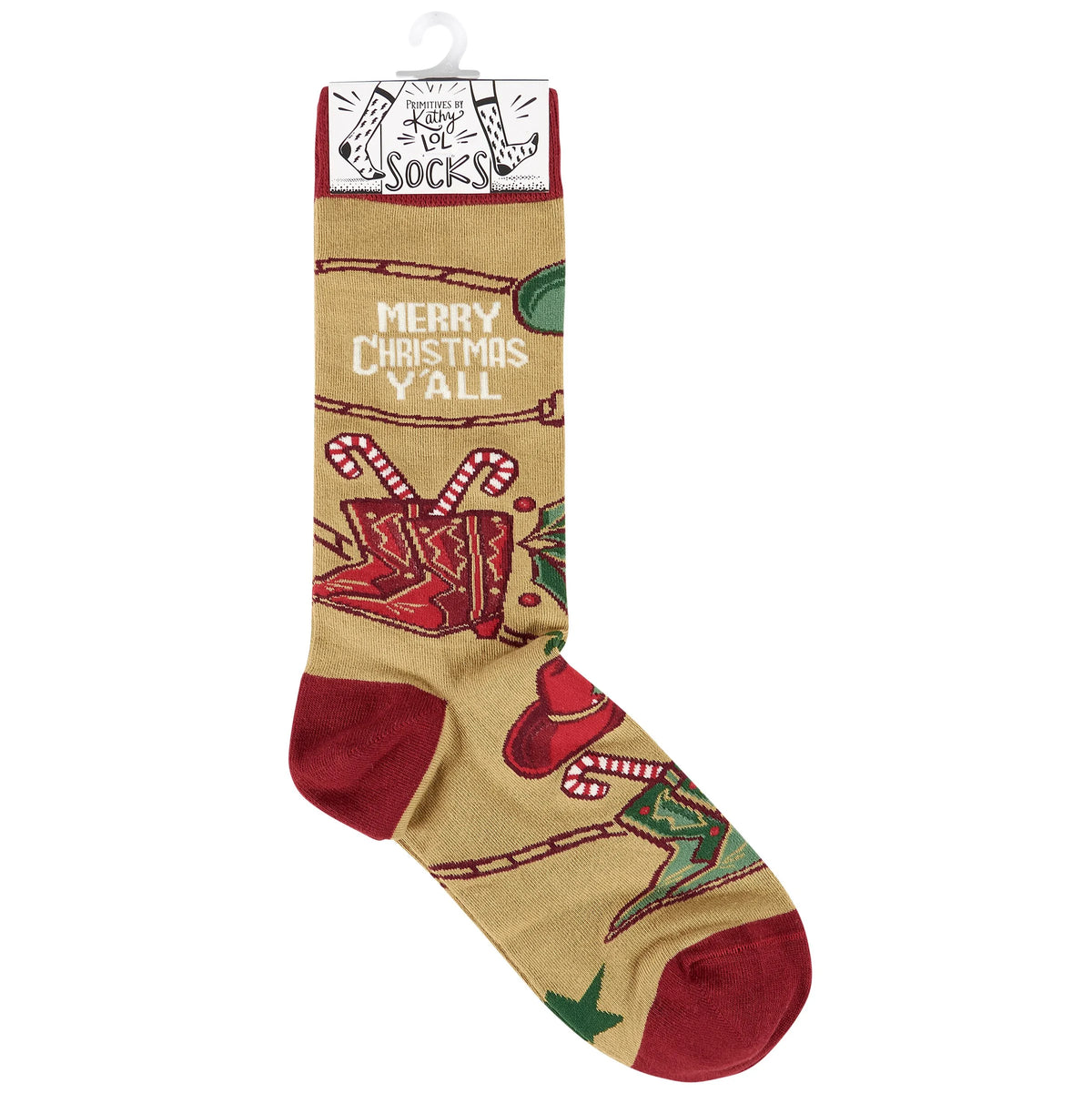 MERRY CHRISTMAS Y’ALL Adult Unisex Socks PRIMITIVES BY KATHY Brand - Novelty Socks And Slippers