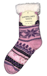 WINTER THEME Ladies Sherpa Lined Gripper Bottom Slipper Socks - Novelty Socks And Slippers