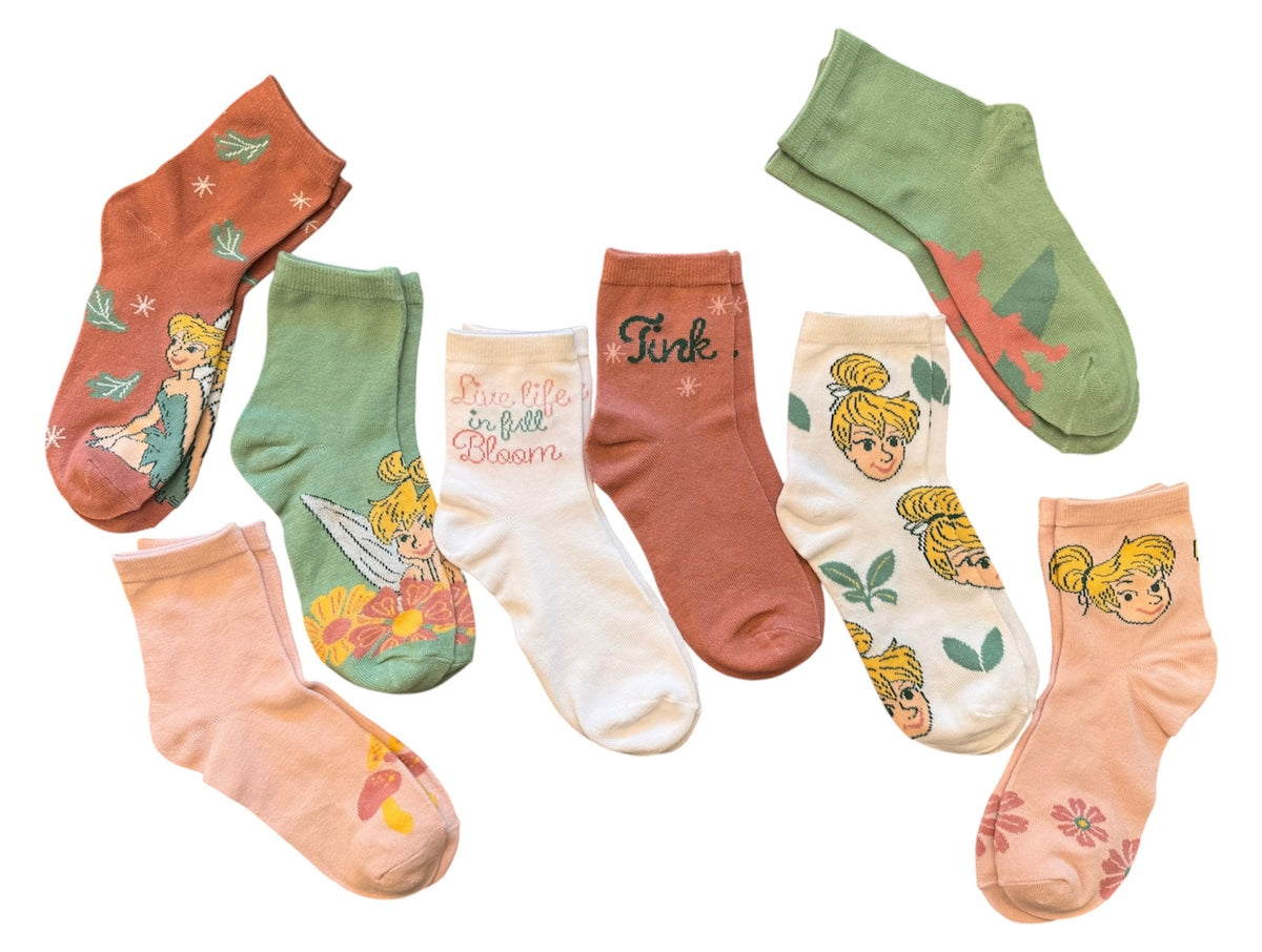 DISNEY TINKERBELL Ladies 8 Pair Of Socks ‘Live Life In Full Bloom’