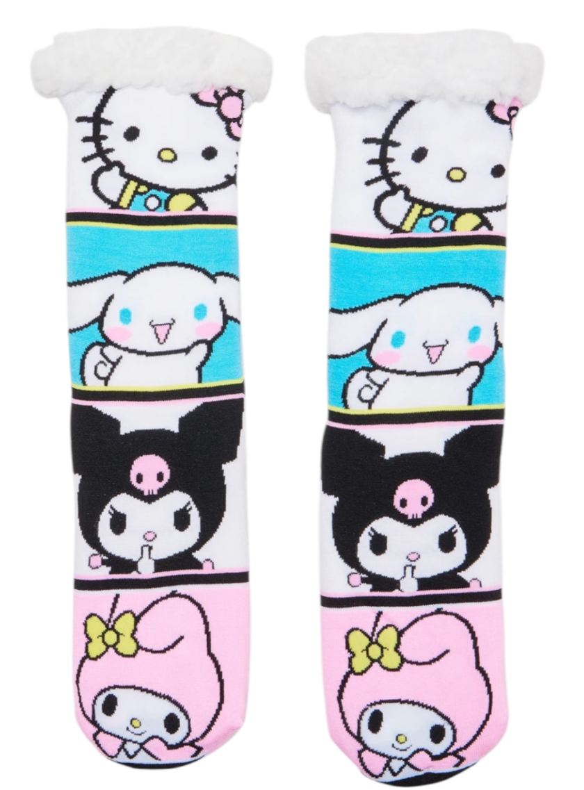 SANRIO HELLO KITTY Ladies Sherpa Lined Gripper Bottom Slipper Socks - Novelty Socks And Slippers