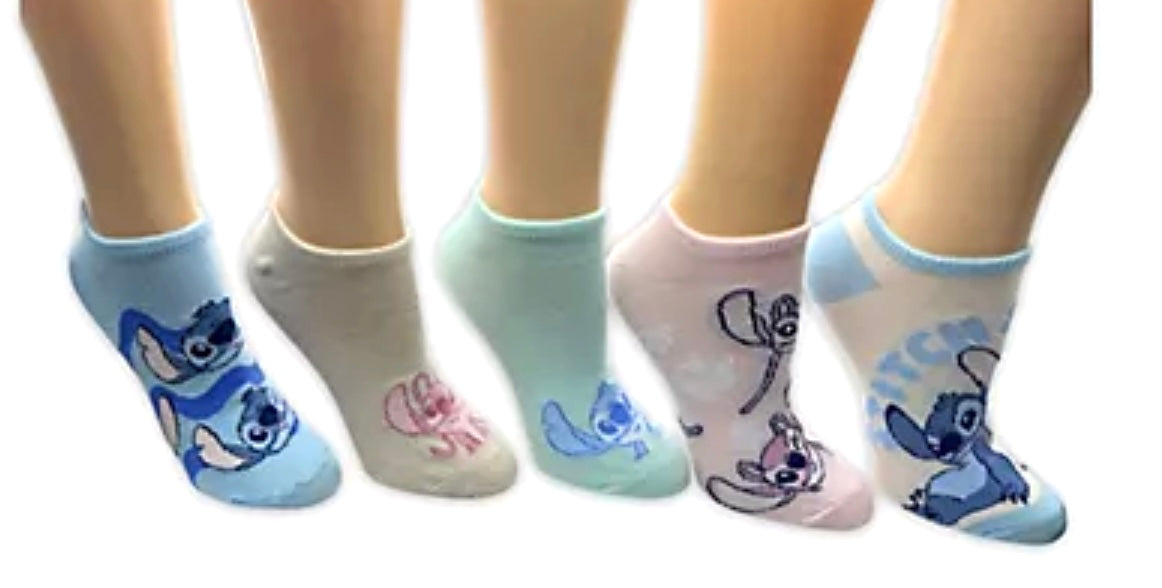 DISNEY LILO & STITCH Ladies 5 Pair Of No Show Socks STITCH & ANGEL - Novelty Socks And Slippers