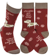 JINGLE ALL THE WAY NOBODY LIKES A HALF-ASS JINGLER Adult Unisex Christmas Socks Primitives By Kathy Brand