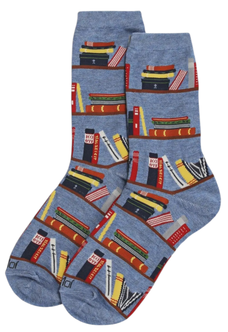 MeMoi Brand Ladies BOOKS ON BOOK SHELVES Bamboo Socks (Choose Color) - Novelty Socks And Slippers