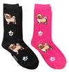 FOOZYS BRAND Ladies 2 Pair PUG DOG & PAW PRINTS Socks - Novelty Socks And Slippers