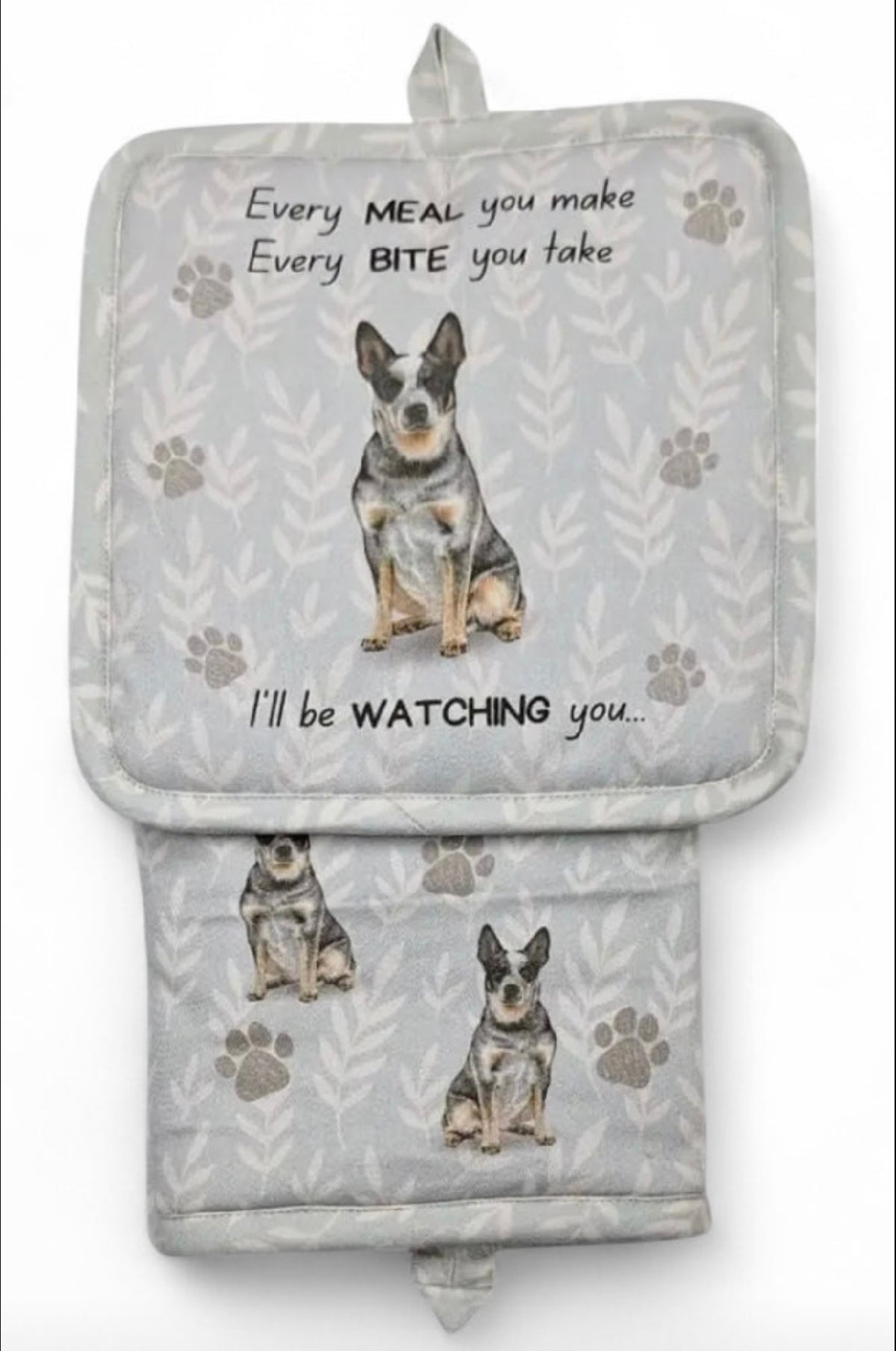 DOG & CAT 3 Piece Oven Mitt & Tea Towel Set By E&S Pets (CHOOSE BREED) - Novelty Socks And Slippers