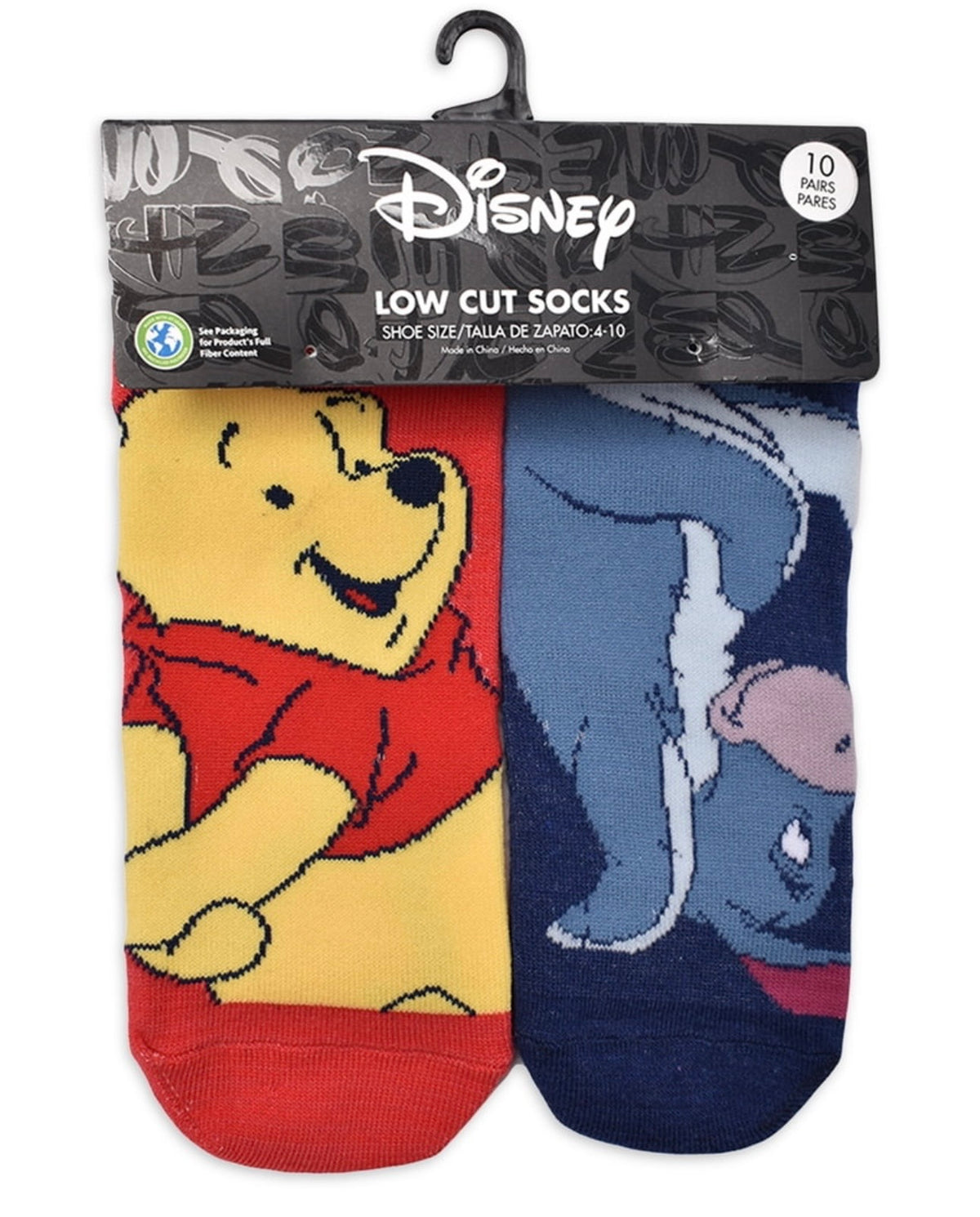 DISNEY WINNIE THE POOH Ladies 10 Pair Of Low Show Socks Eyeore, Tigger, Piglet