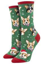 HAPPY PAWLIDAYS Ladies Welsh Corgi Dog Christmas Socks SOCKSmith Brand