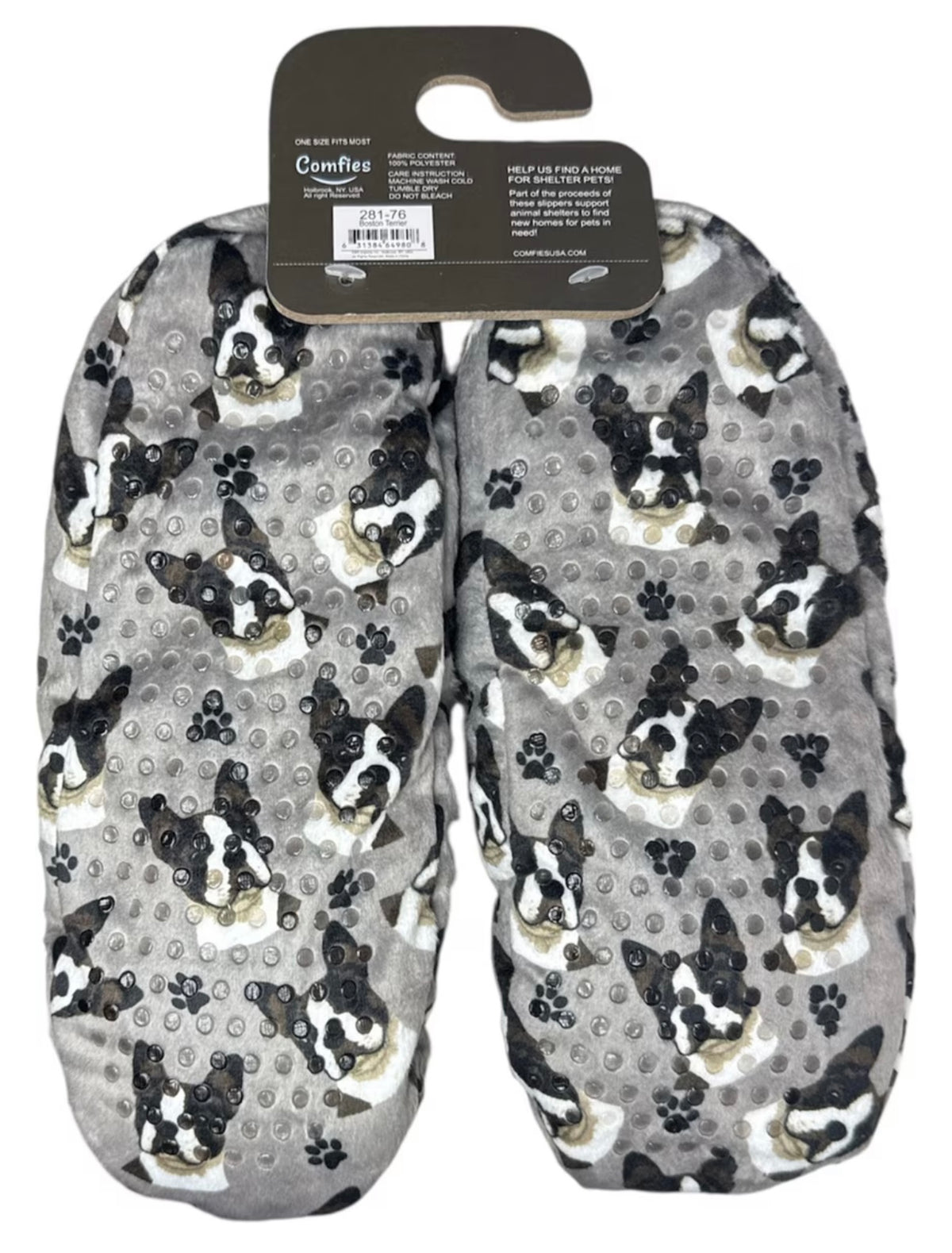 BOSTON TERRIER Dog Ladies Non-Slip Slippers COMFIES BRAND By E&S Pets - Novelty Socks And Slippers
