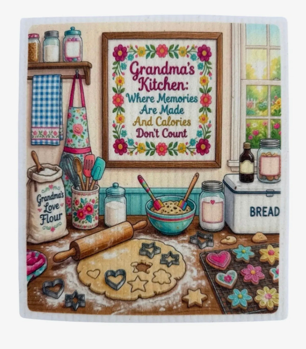 FUNNY GRANDMA SAYINGS Set Of 3 Swedish Dishcloths ‘Grandma’s Kitchen: Where Memories Are Made & Calories Don’t Count