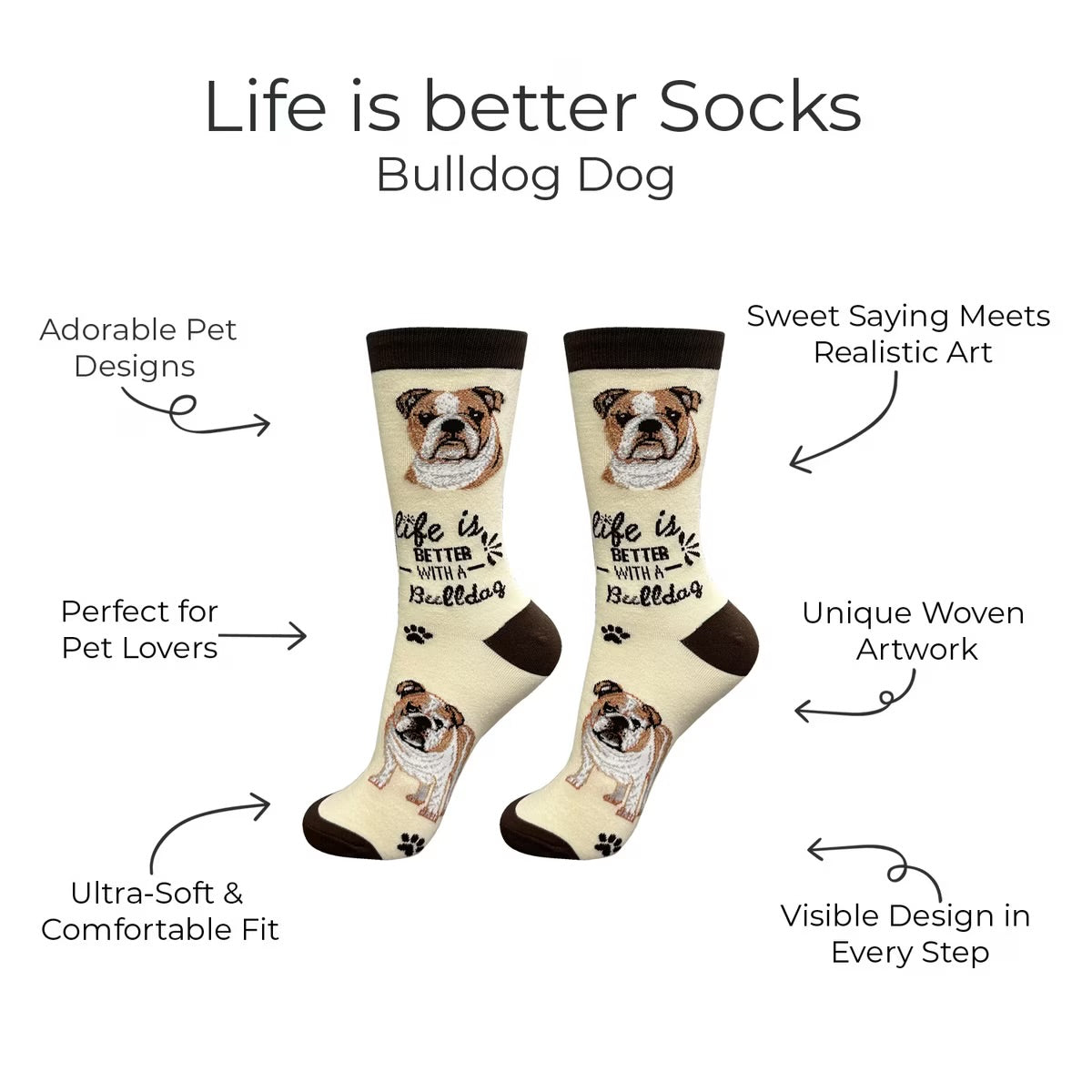 BULLDOG Adult Unisex Socks By E&S Pets Choose Style