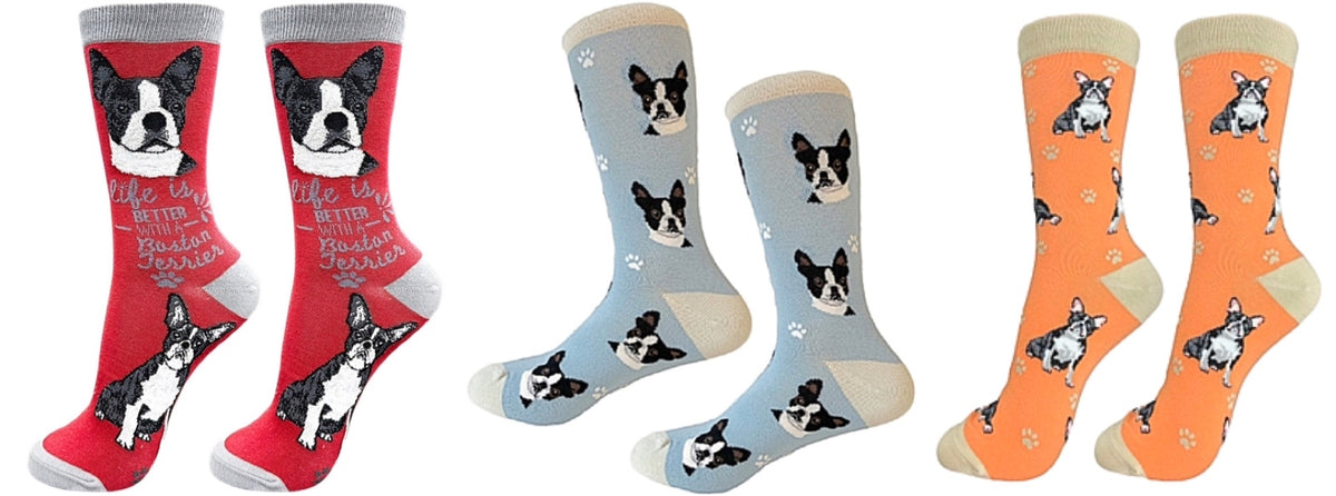 BOSTON TERRIER Dog Unisex Socks By E&S Pets CHOOSE SOCK DADDY, HAPPY TAILS, LIFE IS BETTER - Novelty Socks for Less