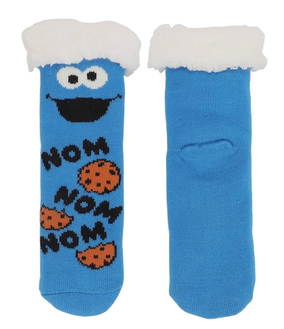 SESAME STREET COOKIE MONSTER Ladies Sherpa Lined Gripper Bottom Slipper Socks BIOWORLD Brand - Novelty Socks And Slippers