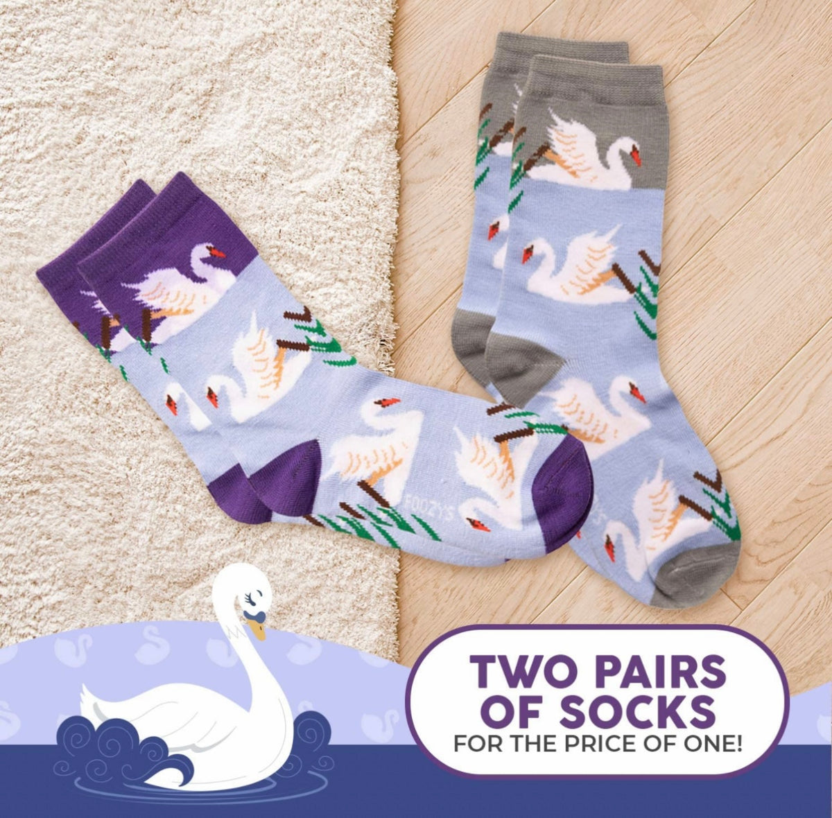 FOOZYS Brand Ladies SWANS 2 Pair Of Socks - Novelty Socks And Slippers