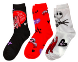 DISNEY THE NIGHTMARE BEFORE CHRISTMAS LADIES VALENTINES DAY 3 PAIR OF SOCKS ‘LOVE YOU TO DEATH’ - Novelty Socks And Slippers