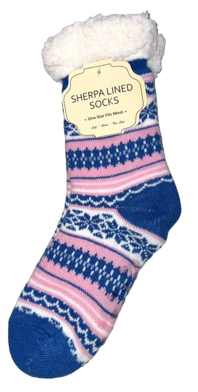 WINTER THEME Ladies Sherpa Lined Gripper Bottom Slipper Socks - Novelty Socks And Slippers