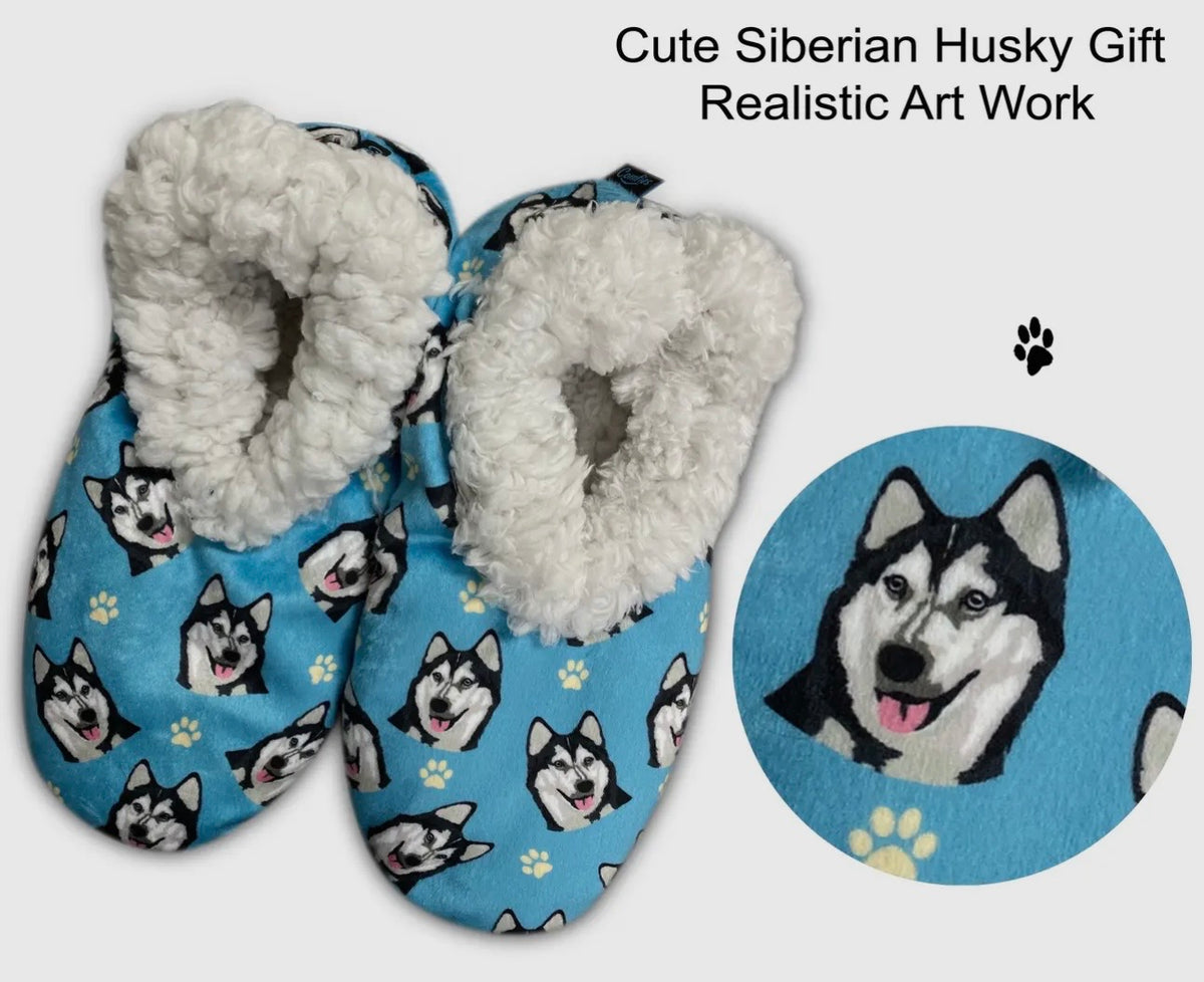 SIBERIAN HUSKY Dog Ladies Non-Slip Slippers COMFIES BRAND By E&S Pets - Novelty Socks And Slippers