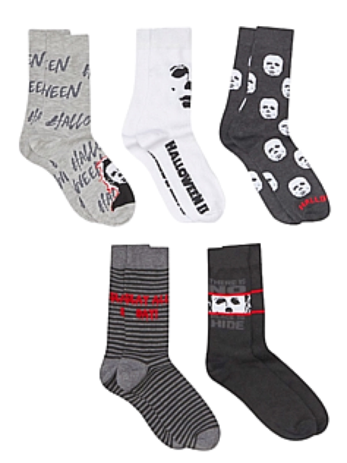 HALLOWEEN II Men’s 5 Pair Of MICHAEL MYERS Socks Gift Set‘THERE IS NO PLACE TO HIDE’ - Novelty Socks for Less
