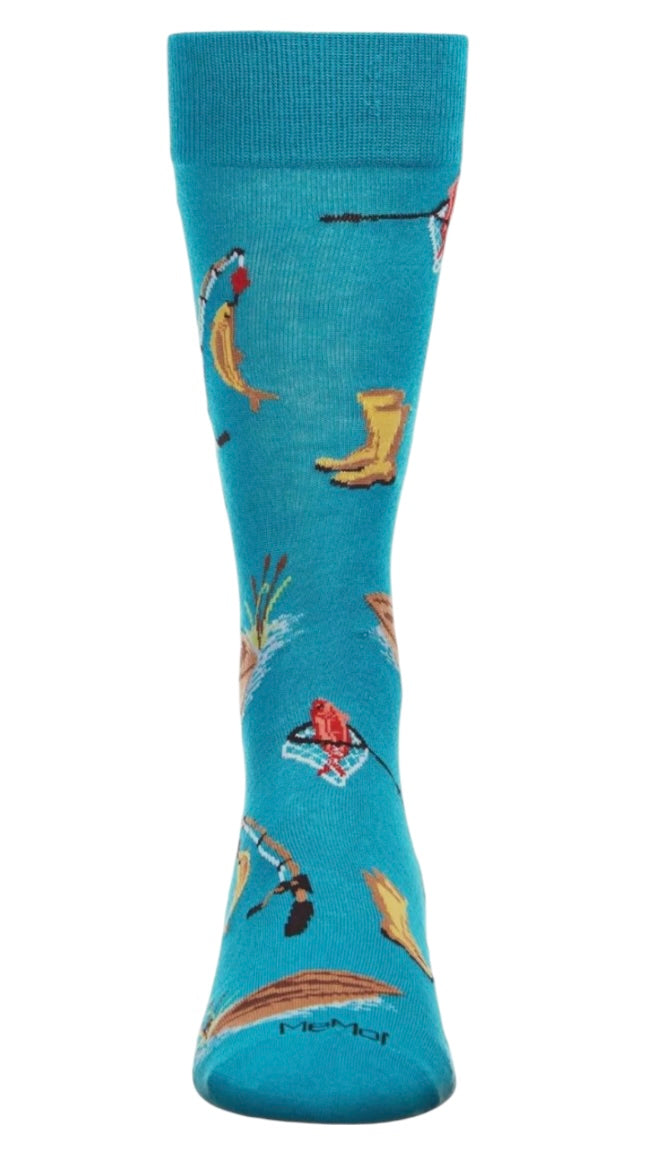 MeMoi Brand Men’s FISHING Socks Fishing Pole, Canoe - Novelty Socks And Slippers