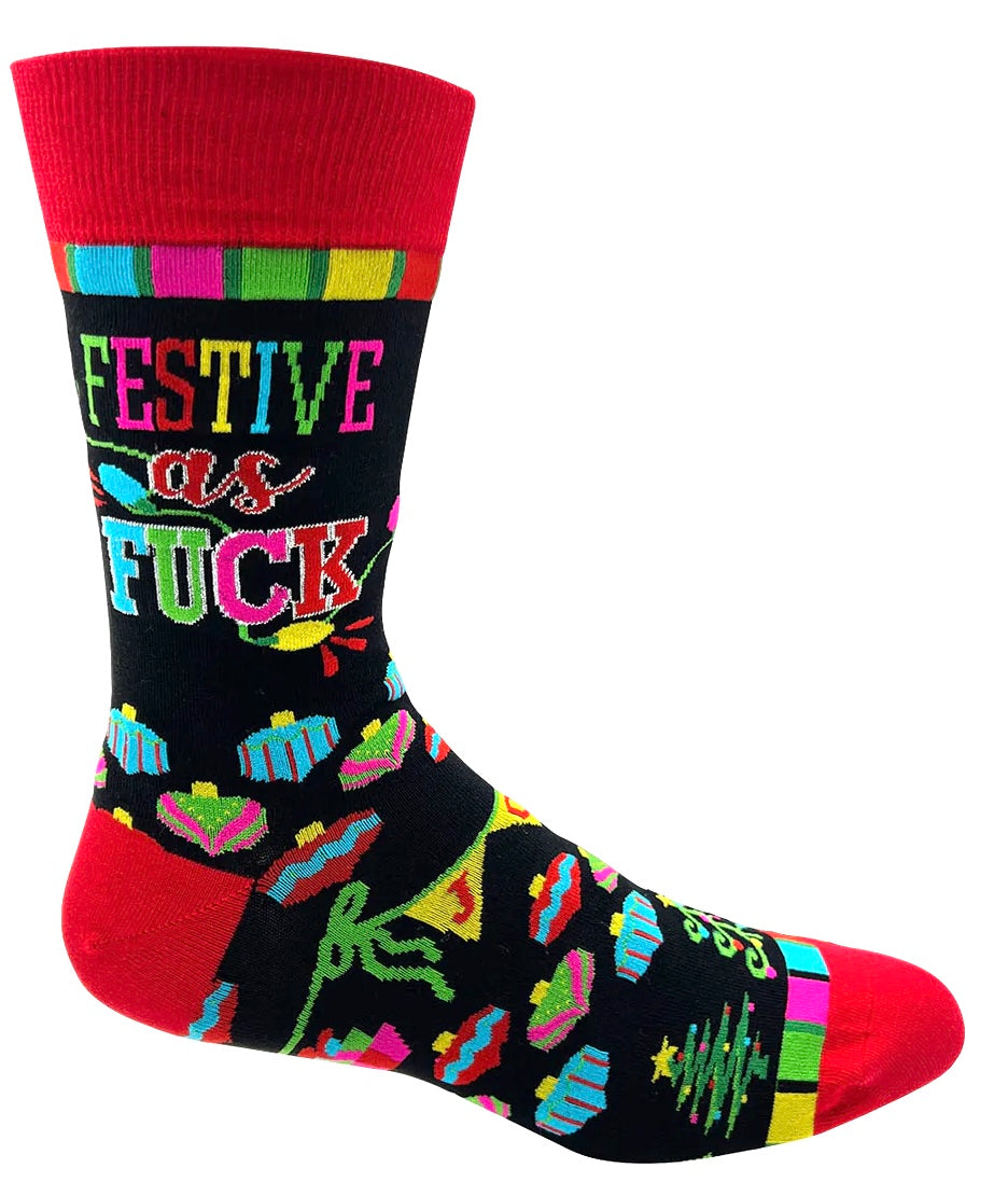 FABDAZ Brand Men’s FESTIVE AS FUCK CHRISTMAS Socks - Novelty Socks And Slippers