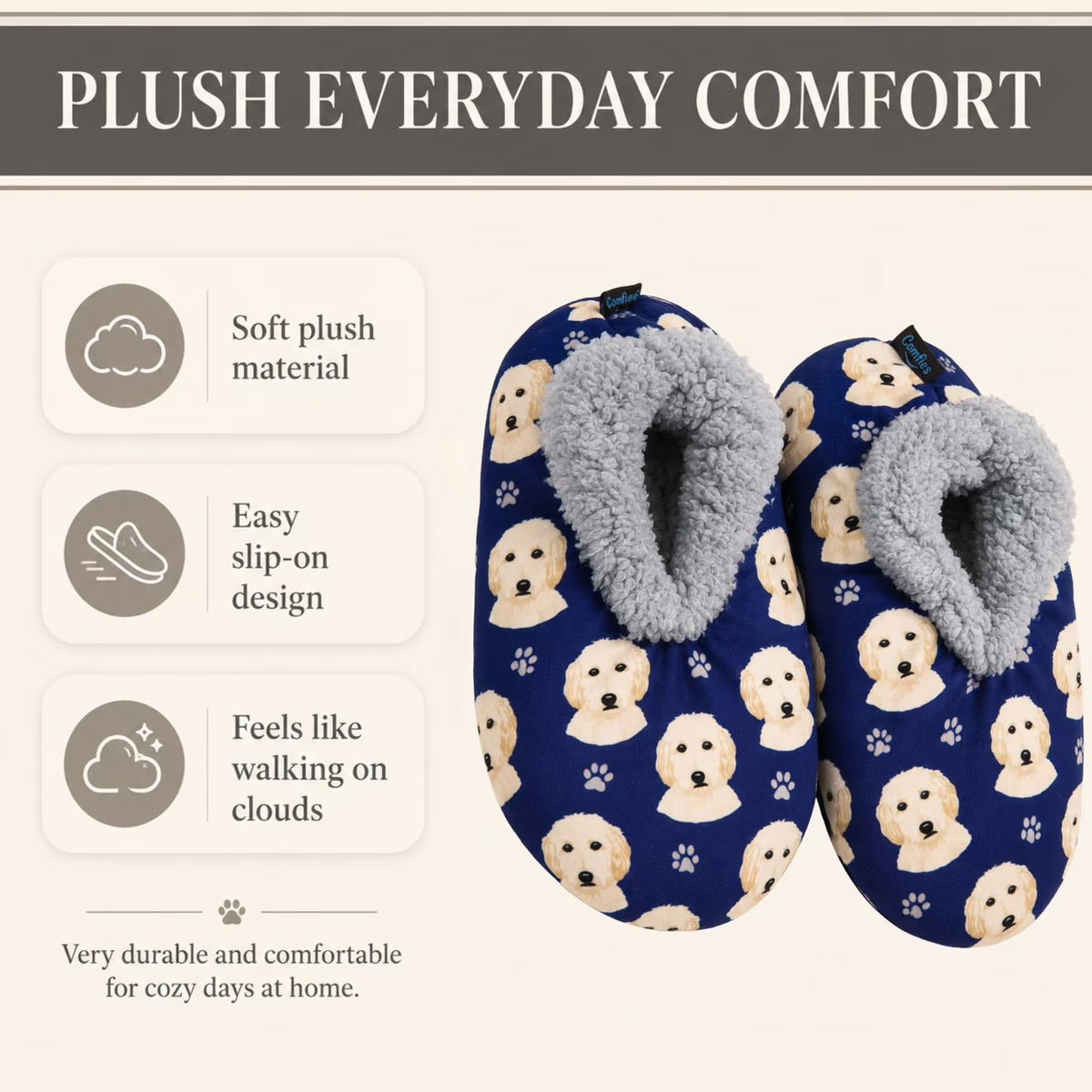 GOLDENDOODLE Dog Ladies Non-Slip Slippers COMFIES BRAND By E&S Pets